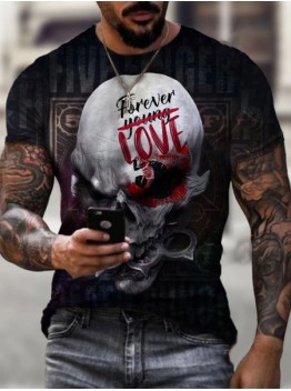 Casual 3D printed skull round neck T-shirt HF0905-02-04