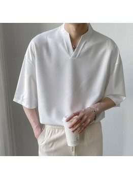 Fashionable V-neck sheer T-shirt HF2112-01-03