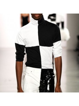 Contrast color patchwork long sleeve t-shirt for men HF1301-02-02