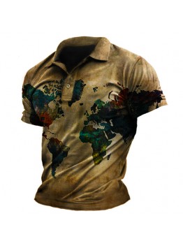 Printed casual collar lapel shirt T-shirt HF2301-04-03