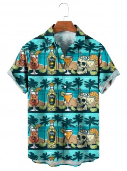 Men's Holiday Skull Cocktail Print Shirt 10778154X