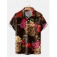 Men's Lapel Skull Flower Print Short Sleeve Polo Shirt