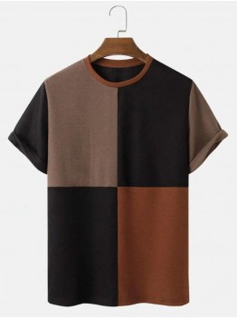 Men's Simple Contrast Color Casual Round Neck Short Sleeve T-Shirt