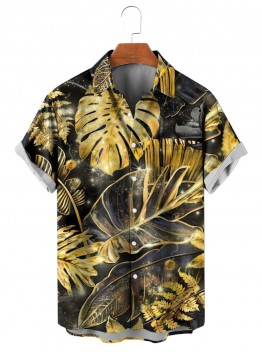 Men's Hawaiian Gold Tropical Plant Short Sleeve Shirt