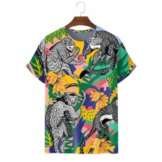 New Fashion Tropical Plant and Animal Print T-Shirt