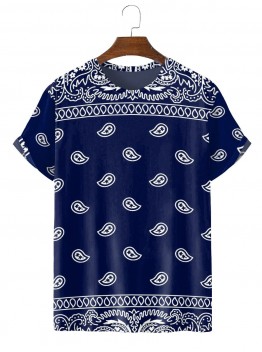 Men's trendy retro ethnic pattern print T-shirt