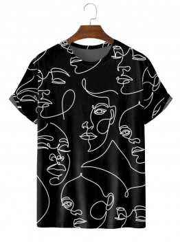 Men's Fashion New Personality Character Print Versatile T-Shirt