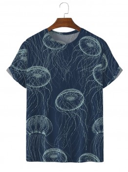 Men's Jellyfish Navy Print Casual Short Sleeve T-Shirt