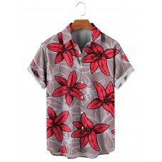 Big Lily Print Casual Short Sleeve Shirt